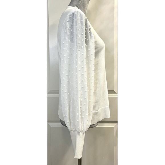 Vince Camuto Sweater Womens White Sm Clip Polka Dot Popcorn Long Sleeve Pullover - Picture 4 of 6